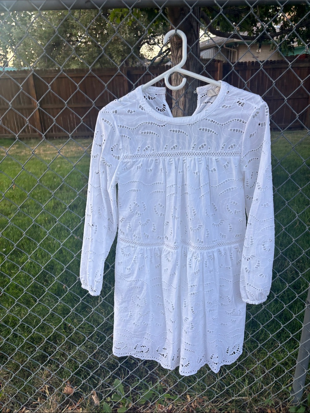 LOFT White Eyelet Long-Sleeve Girls Dress
